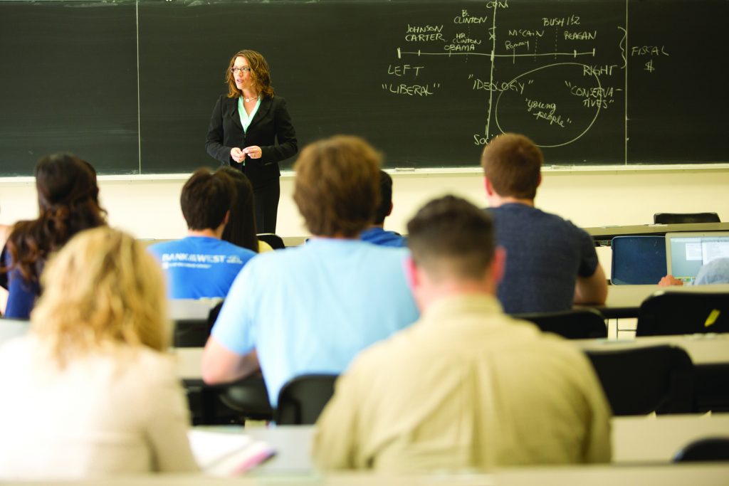 Professor speaking to students. 