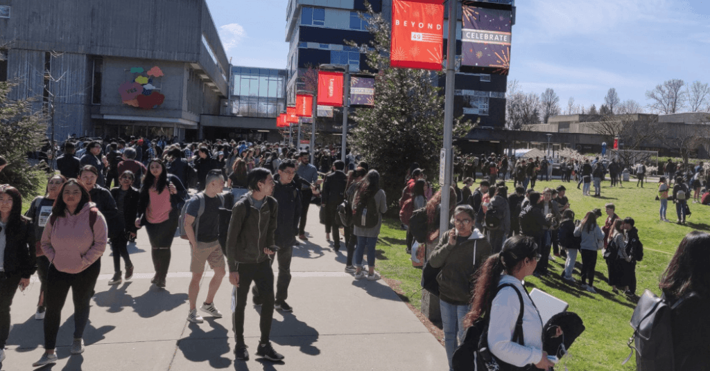 Students on campus at Langara college