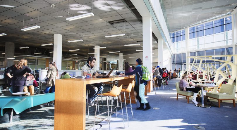 Students working in a building on at UCalgary