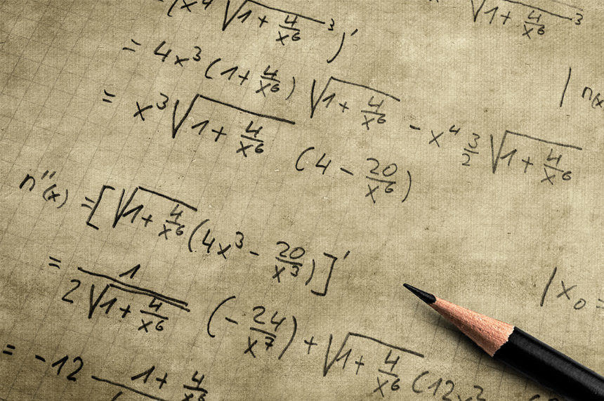a pencil onto of a sheet with many math equations
