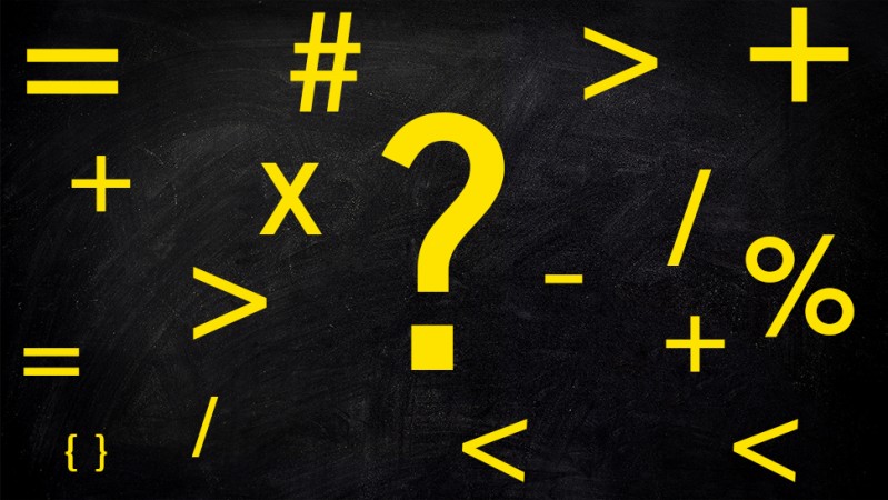 A blackboard background with yellow mathematic symbols written across the board. 