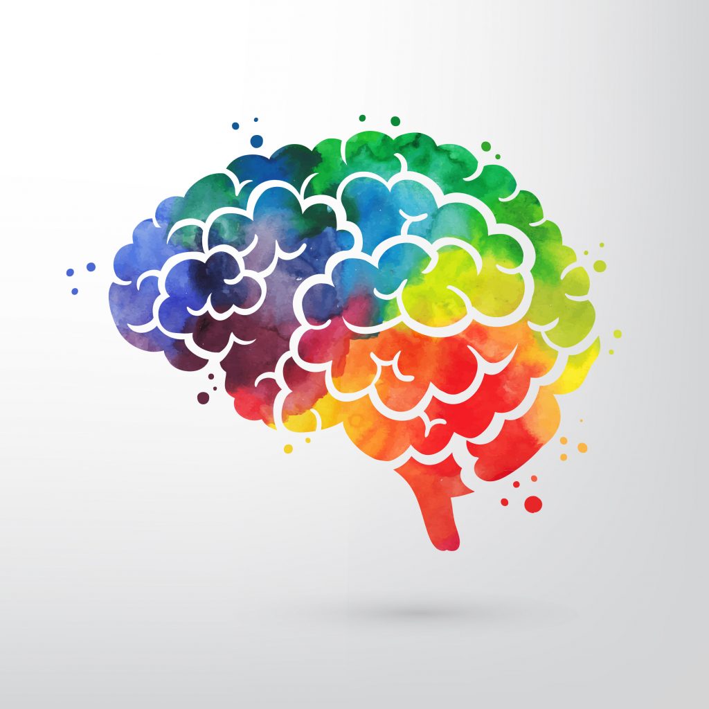 A colorful brain with rainbow like setting.