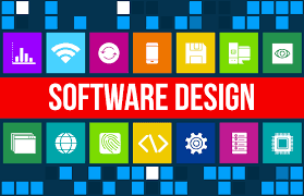 Software design colorful descriptions in boxes.