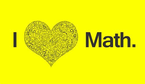 A yellow background that says I Love Math with a heart with numbers inside. 