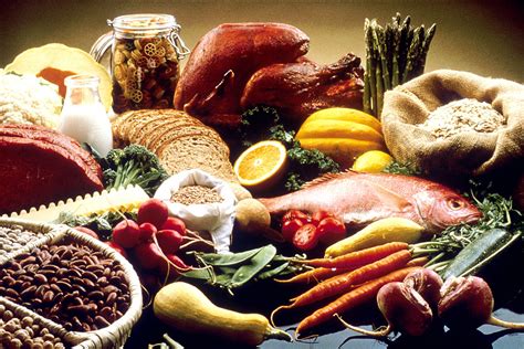 A pile of different food groups close to each other.
