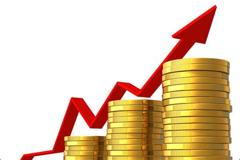 A stack of coins increasing from let to right and a red arrow climbing the coin piles.