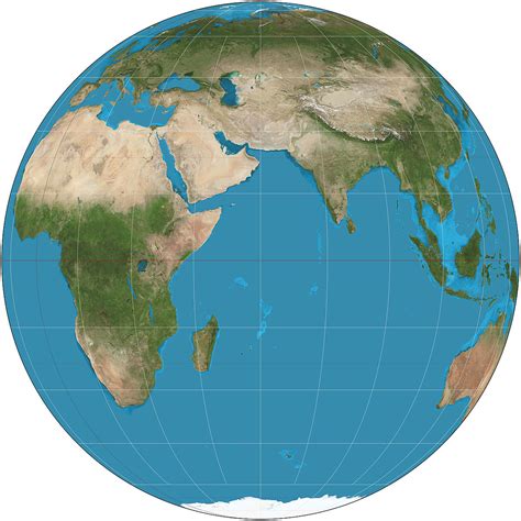 A rounded map of the world.