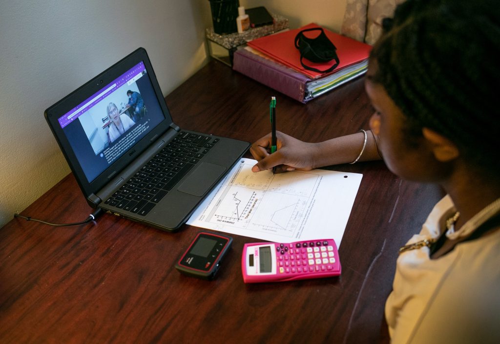 American River College math student attending online math course